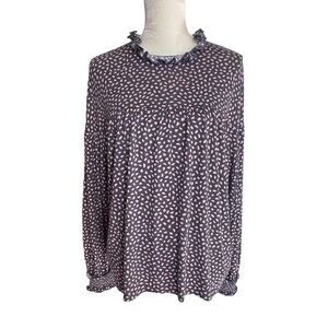 Ann Taylor Women’s Animal Print Gathered Ruffle Neck Sleeves Top Size L Modal